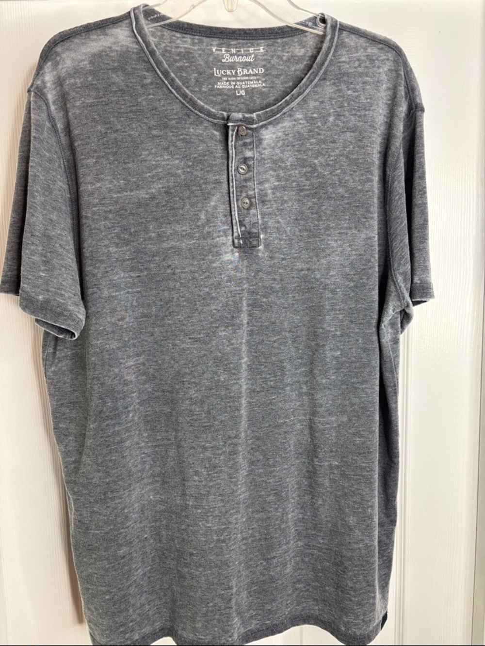 Lucky Brand Men’s Washed Gray Short Sleeve Henley